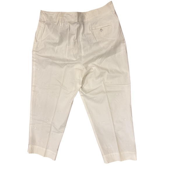 NWT TALBOTS WHITE CROPPED CAPRIS WHITE ON WHITE EMBROIDERED DRAGON FLIES SZ 14 - Picture 4 of 7